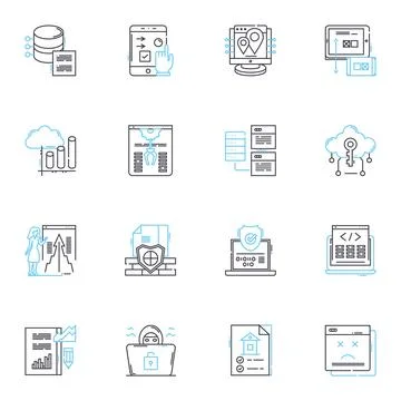Web computing linear icons set. Browser, HTML, JavaScript, CSS, Server, Database Stockillustratie