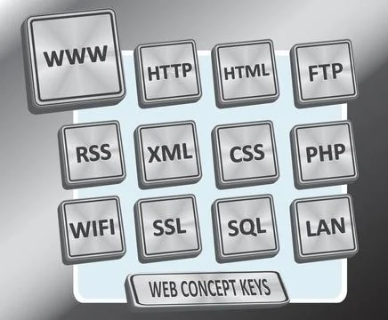 Web Concept Keys Brushed metallic stainless steel looking 3D keys with web... Stock Photos