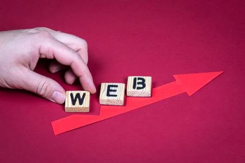 Web concept. Red arrow indicates the development and growth Stock Photos