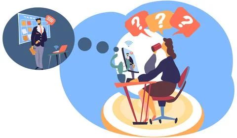 Web conference concept, group of analyst managers discussing project remotely Stock Illustration