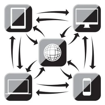 Web Connected Black And White Icons Stock Illustration