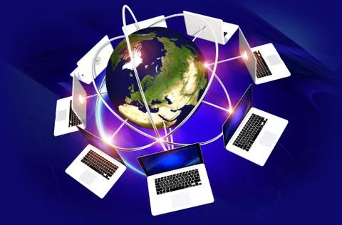 Web connections concept 3d render illustration. computers in the global netwo Stock Illustration