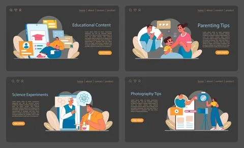 Web Content Creation set. Showcasing educational materials, parenting guides 스톡 일러스트