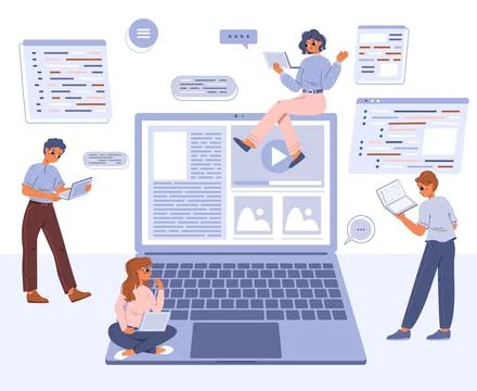 Web content database management. Digital application and systems develop, teens Stock Illustration