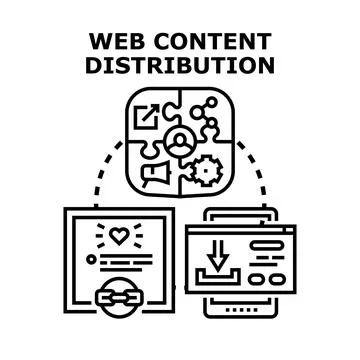 Web content distribution process reaching online audience Stock Illustration
