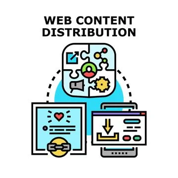Web content distribution process reaching online audience Stock Illustration