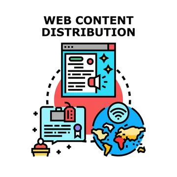 Web content distribution worldwide marketing strategy Stock Illustration