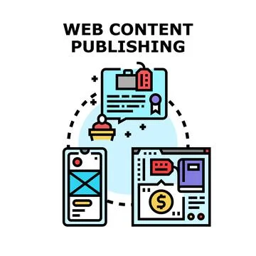 Web content publishing creating monetizing strategy digital marketing Stock Illustration