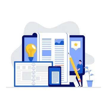 Web content vector illustration concept with characters. Modern flat style fo Stock Illustration