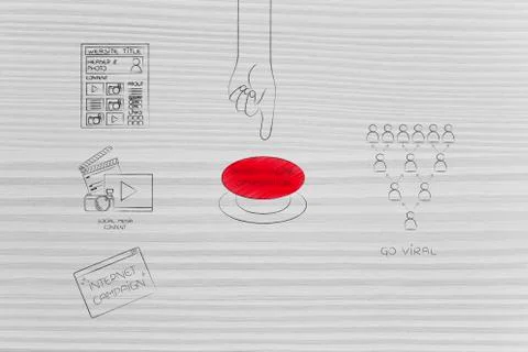 Web contents next to search engine optimization button and Go Viral icon Stock Illustration
