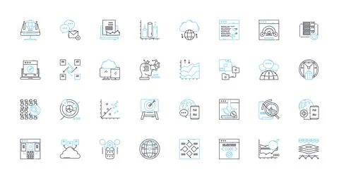 Web creation linear icons set. Design, Development, HTML, CSS, JavaScript Stock Illustration