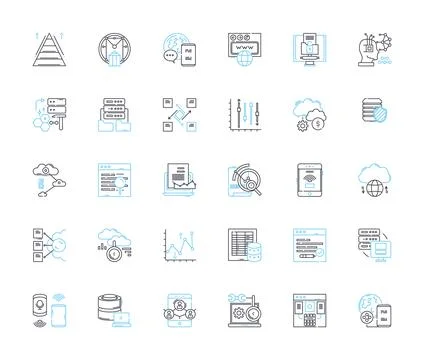 Web creation linear icons set. Design, Development, HTML, CSS, JavaScript Illustrazione stock