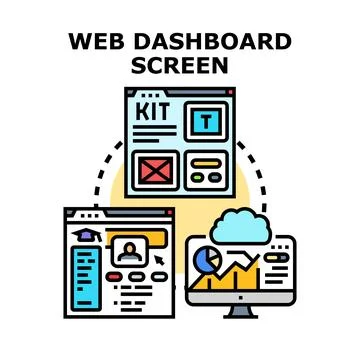 Web dashboard screen displaying data analytics and user interface kit compo.. Stock Illustration