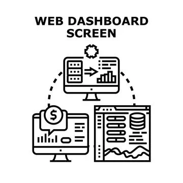 Web dashboard screen displaying data management concept Stock Illustration