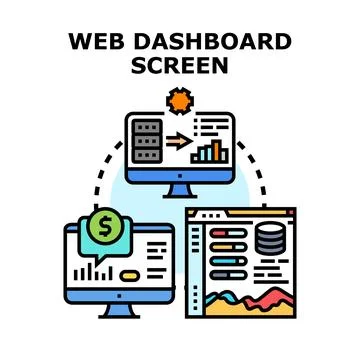 Web dashboard screen displaying data management concept Stock Illustration