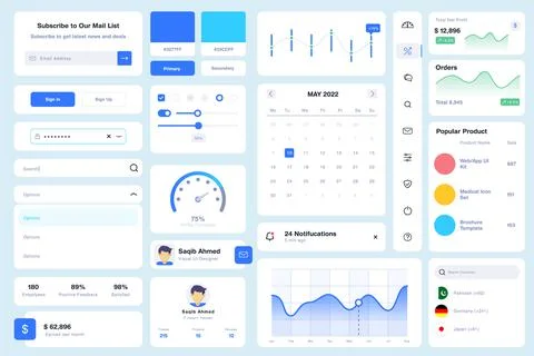 Web Dashboard UI Component Kit Elements Design Vector Stock Illustration