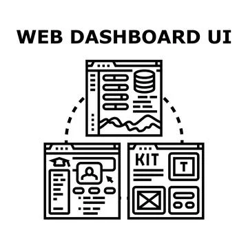 Web dashboard ui different screens and components Stock Illustration