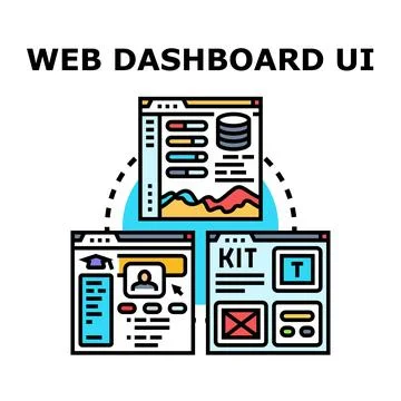 Web dashboard ui different screens and components Stock Illustration
