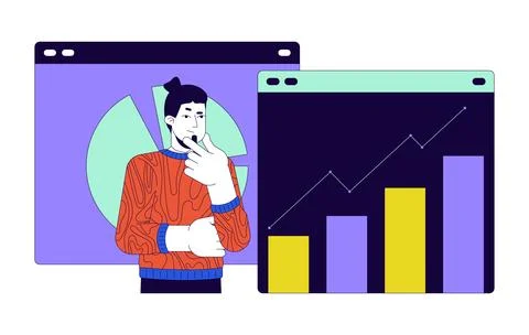 Web data analyst 2D linear illustration concept Stock Illustration