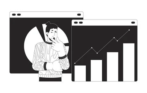 Web data analyst black and white 2D illustration concept Stock Illustration