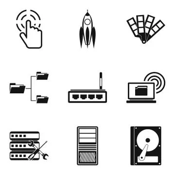 Web data icons set, simple style 스톡 일러스트
