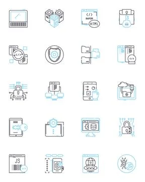 Web data linear icons set. Scraping, Extraction, Parsing, Analytics, Crawling Stock Illustration