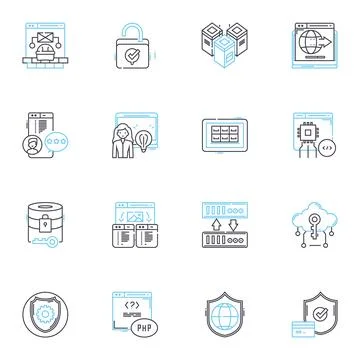 Web data linear icons set. Scraping, Extraction, Parsing, Analytics, Crawling Stock Illustration