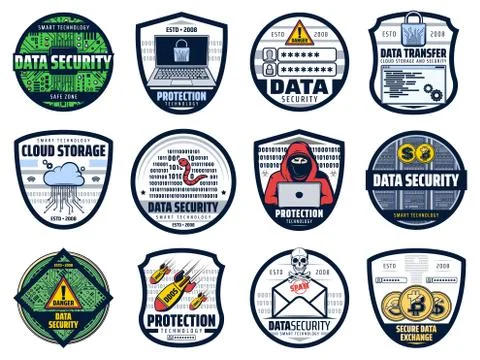 Web data security, internet cloud storage icons Stock Illustration