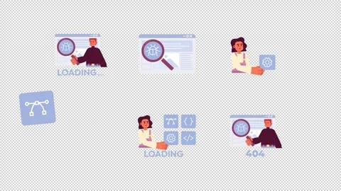Web debugging and developer tools cartoon animation pack Stock Footage 345569994