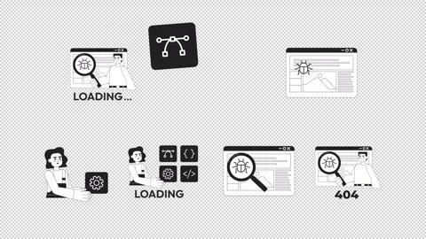 Web debugging and developer tools black and white line animation pack Vidéo 347658663