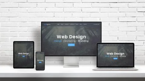 Web design agency concept presentation on displays of different dimensions. M Illustration