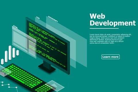 Web design and development, computer programming, isometric technology, progr Stock Illustration
