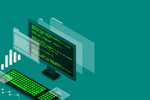 Web design and development, computer programming, isometric technology, progr Stock Illustration