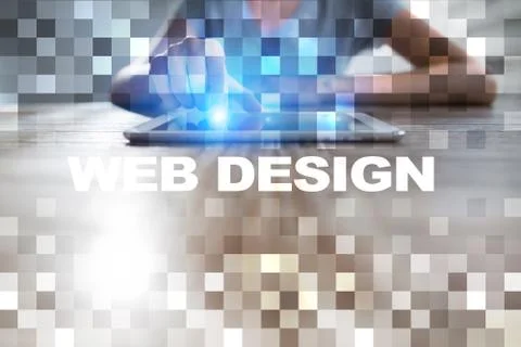 Web design and development concept on the virtual screen. Stock Illustration
