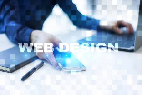 Web design and development concept on the virtual screen. Stock Illustration