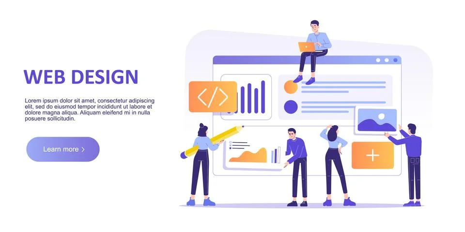 Web design and development concept. Developer team designing and creating a w Stock Illustration