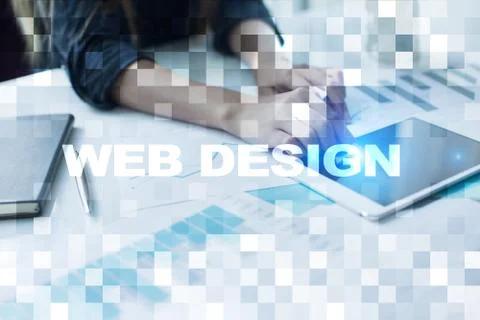 Web design and development concept on virtual screen. Foto stock