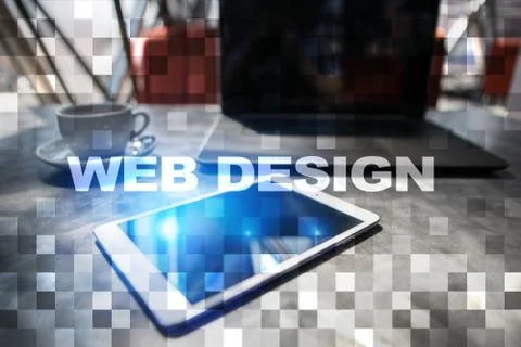 Web design and development concept on virtual screen. Foto stock