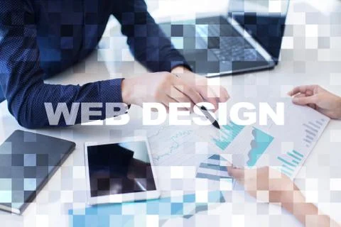 Web design and development concept on the virtual screen Foto stock