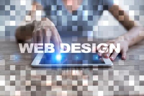 Web design and development concept on the virtual screen. Stock Photos