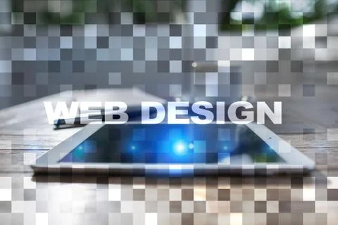 Web design and development concept on the virtual screen. Foto stock