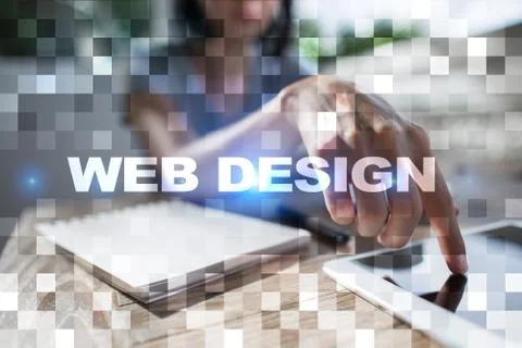 Web design and development concept on the virtual screen. Stock Photos