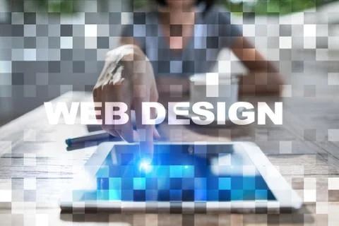 Web design and development concept on the virtual screen. Foto stock