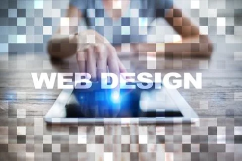 Web design and development concept on the virtual screen. Foto stock