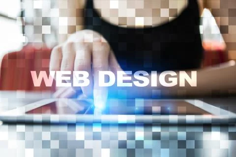 Web design and development concept on the virtual screen. Stock Photos