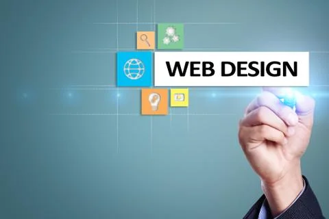 Web design and development concept on the virtual screen. Foto stock