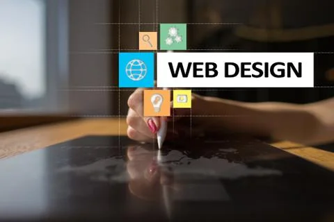 Web design and development concept on the virtual screen. Stock Photos