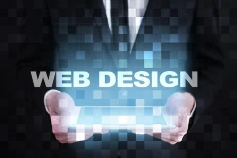 Web design and development concept on the virtual screen. Foto stock