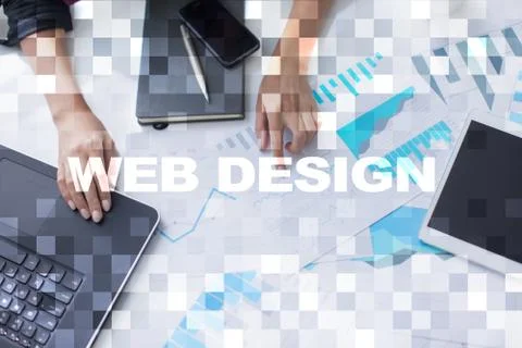 Web design and development concept on the virtual screen. Foto stock