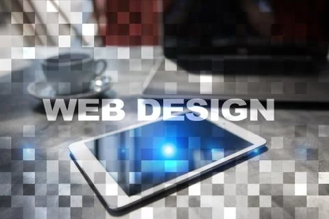 Web design and development concept on the virtual screen. Foto stock